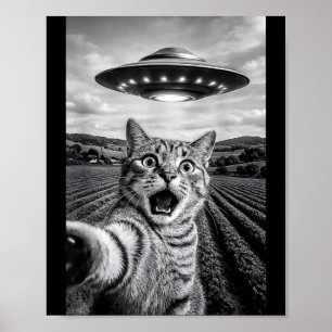 Funny Cat Ufo Alien Bengal Cat Selfie Gift Men Wom Poster