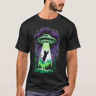 Funny Cat UFO Alien Cat Mom Cat Dad Retro Humour V T-Shirt