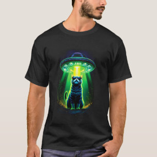 Funny Cat UFO Alien Cat Mom Cat Dad Retro Humour V T-Shirt