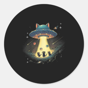Funny Cat Ufo Cute Kitty Space Spaceship Alien Aes Classic Round Sticker