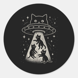 Funny Cat Ufo Cute Kitty Space Spaceship Alien Aes Classic Round Sticker