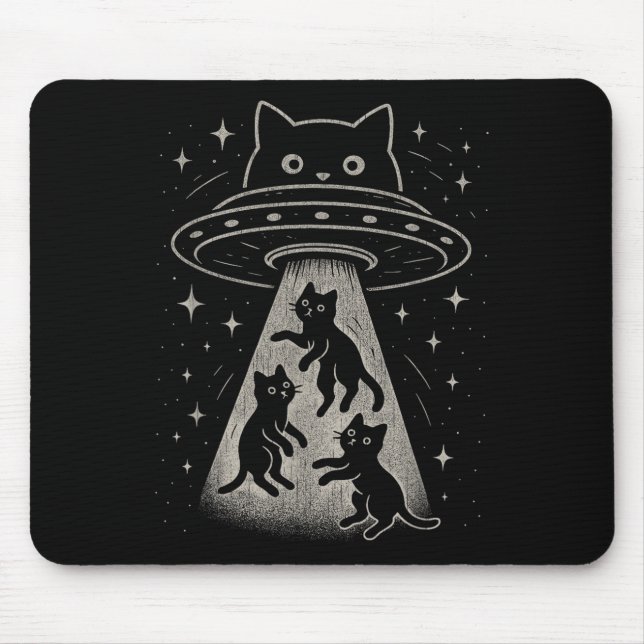 Funny Cat Ufo Cute Kitty Space Spaceship Alien Aes Mouse Pad (Front)