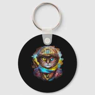 Funny Cat Ukrainian Soldier Flag Vintage Support U Keychain