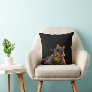 Funny Cat Vacation Pillow – Relaxing Gift for Dad