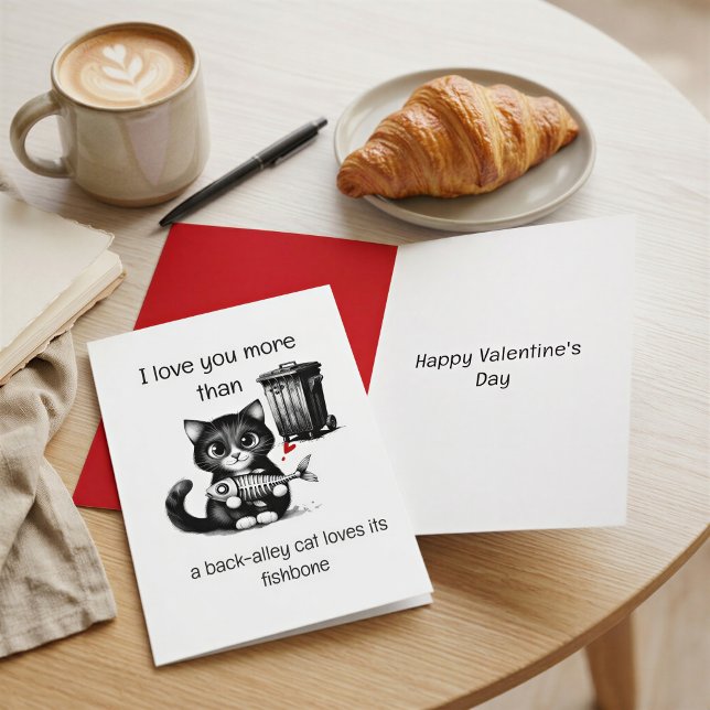 Funny Cat Valentine Card – Fishbone Love Pun (Creator Uploaded)