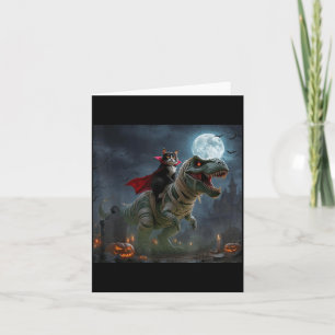 Funny Cat Vampire Riding a T-Rex Cute Halloween Card