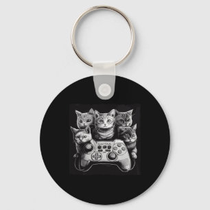 Funny Cat Video Game Controller Squad  Keychain