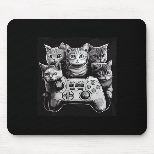 Funny Cat Video Game Controller Squad  Mouse Pad (Front)