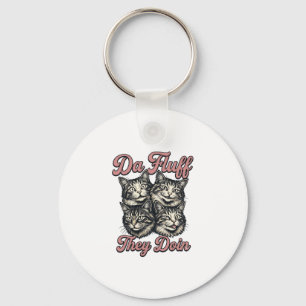 Funny Cat Vintage Engraving Da Fluff They Doin Des Keychain