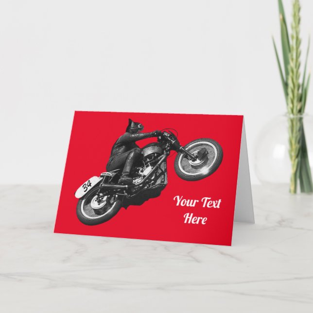 funny cat vintage motorcycle holiday card (Front)