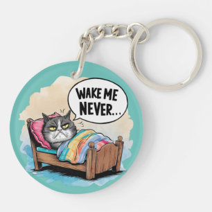 Funny Cat "Wake Me Never" Keychain