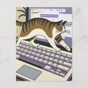 Funny Cat Walking on Computer Postcard