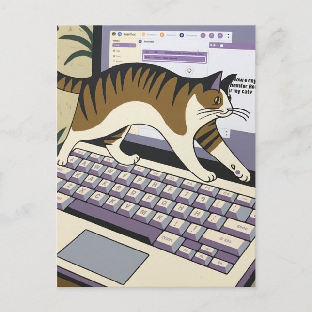 Funny Cat Walking on Computer Postcard (Front)