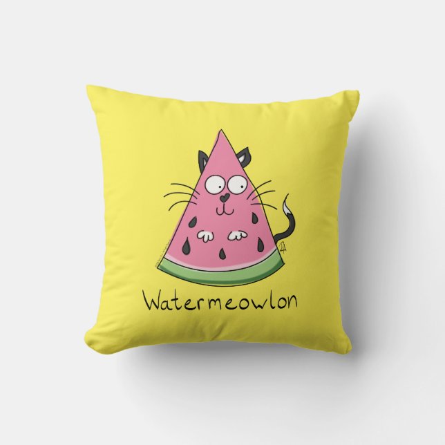 Funny Cat Watermelon Cute Kids Throw Pillow (Front)