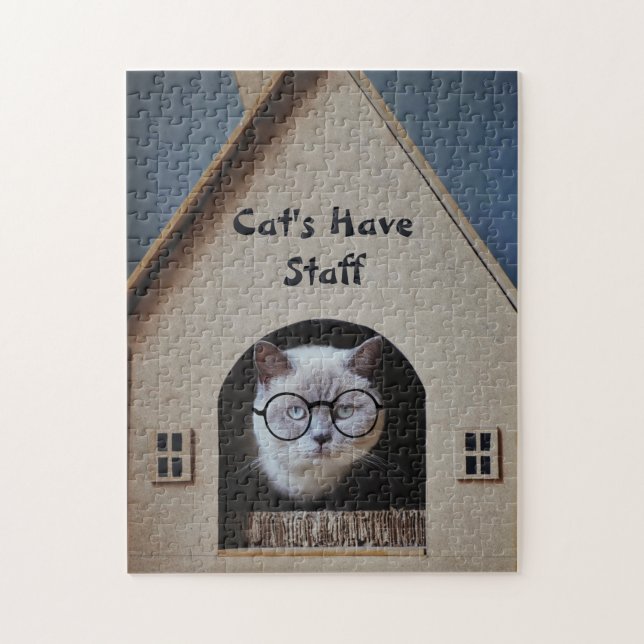 Funny Cat Wearing Glasses Cats Have Staff Quote Jigsaw Puzzle (Vertical)