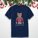 Funny Cat Wearing Glasses, Ugly Christmas Sweater<br><div class="desc">Funny winter holiday shirt featuring a Cat wearing red glasses and an "Ugly" Christmas Nordic Sweater.  Actually,  we think he's rather hip!  Personalize with your own custom text or just delete.  Makes a perfect shirt for an Ugly Christmas Sweater party or Holiday shirt for any Cat lover.</div>