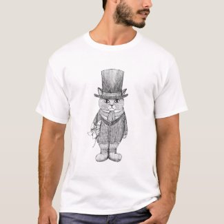Funny Cat wearing hat with dead mouse Drawing T-Shirt