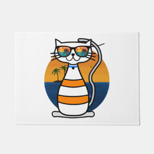 Funny cat wearing sunglasses beach doormat