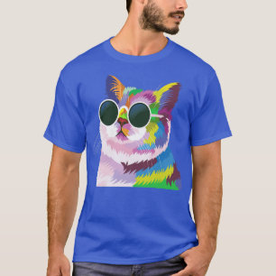 Funny Cat Wearing Sunglasses ,Colourful Rainbow Ca T-Shirt