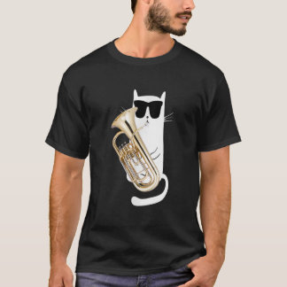 Funny Cat Wearing Sunglasses Playing Euphonium T-Shirt