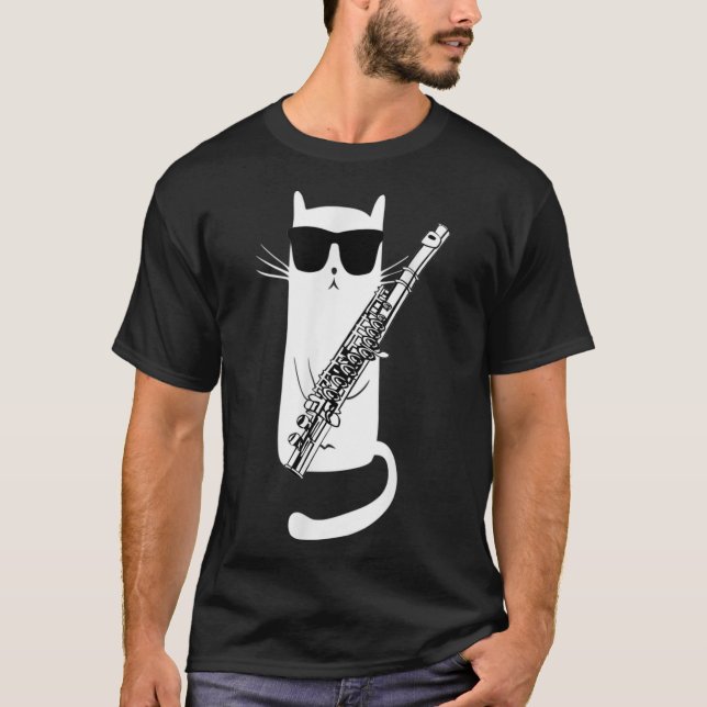 Funny Cat Wearing Sunglasses Playing Flute Essenti T-Shirt (Front)