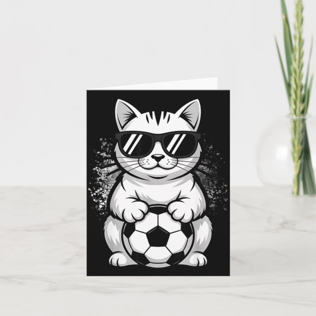 Funny cat wearing sunglasses playing soccer card (Front)