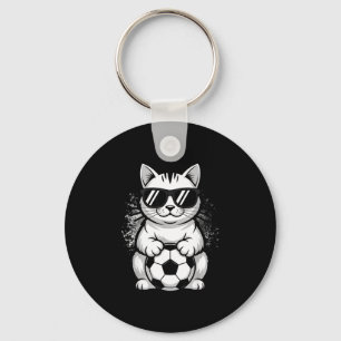 Funny cat wearing sunglasses playing soccer keychain