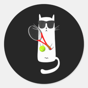 Funny Cat Wearing Sunglasses Playing Tennis Sport Classic Round Sticker