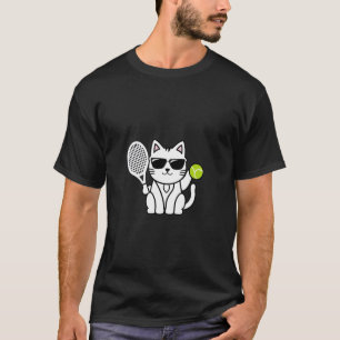 Funny Cat Wearing Sunglasses Playing Tennis T-Shirt