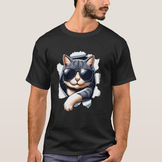 Funny Cat Wearing Sunglasses T-Shirt (Front)