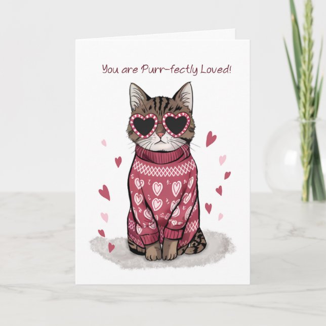 Funny Cat Wearing Sunglasses Valentines Day Card (Front)