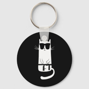Funny Cat Wearing Sungles Karate Judo Black Belt F Keychain