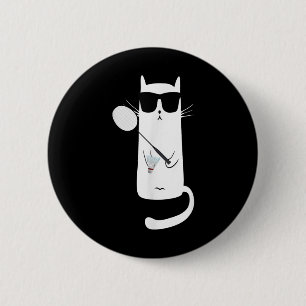 Funny Cat Wearing Sungles Playing Badminton  2 Inch Round Button