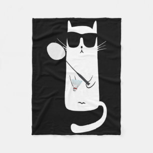 Funny Cat Wearing Sungles Playing Dminton  Fleece Blanket