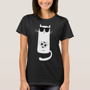 Funny Cat Wearing Sungles Playing Soccer Footbyll T-Shirt
