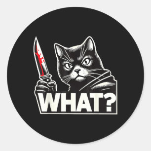 Funny Cat What Humourous Halloween Black Cat Men Classic Round Sticker