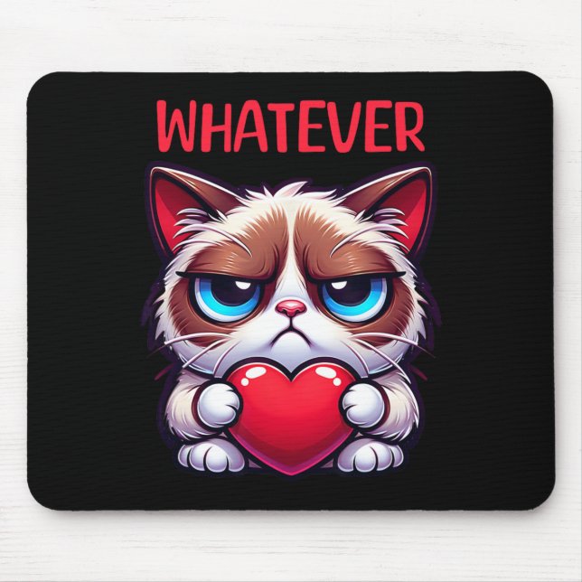 Funny Cat Whatever Grumpy Valentine  Mouse Pad (Front)