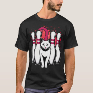 Funny Cat White Playing Bowling Retro Vintage T-Shirt