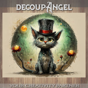 Funny cat with a hat - Decoupage -  Tissue Paper
