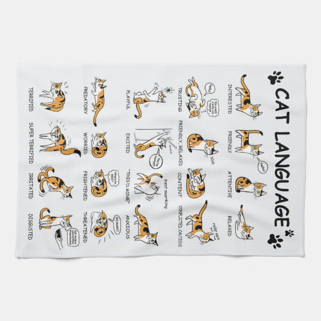 Funny Cat With Body Language Lovely Emotions Kitchen Towel (Horizontal)