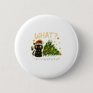 Funny Cat With Christmas Lights And Fallen Tree Ar 2 Inch Round Button