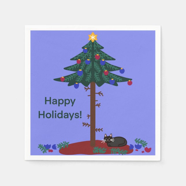 Funny cat with Christmas tree Napkin (Front)