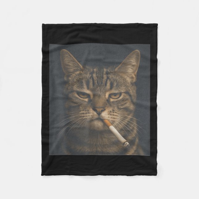 Funny Cat With Cigarette Sarcastic Meme Smoking Ca Fleece Blanket (Front)