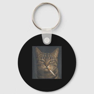 Funny Cat With Cigarette Sarcastic Meme Smoking Ca Keychain