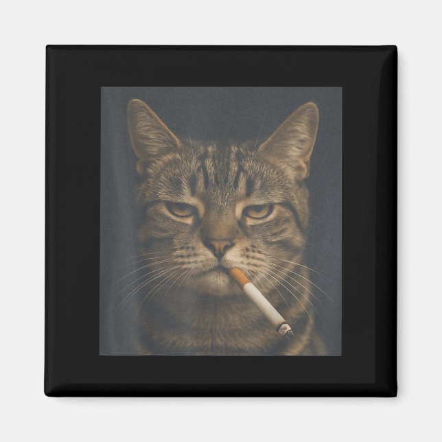 Funny Cat With Cigarette Sarcastic Meme Smoking Ca Magnet (Front)