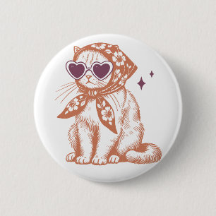 Funny Cat with Heart Sunglasses and Scarf 2 Inch Round Button