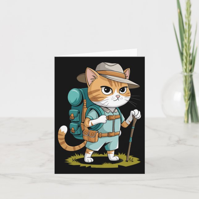 Funny Cat With Hiking Backpack Hiking Cat Adventur Card (Front)