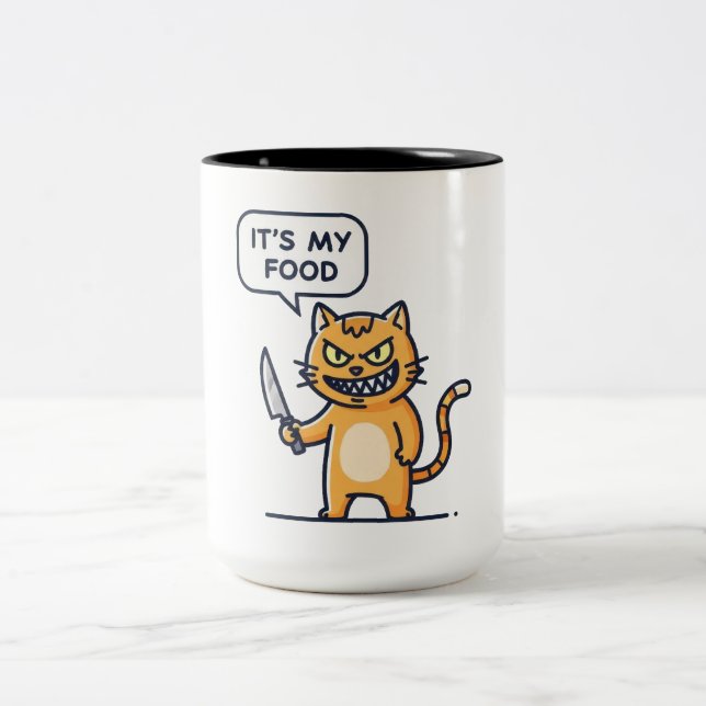 Funny Cat with Knife Two-Tone Coffee Mug (Center)