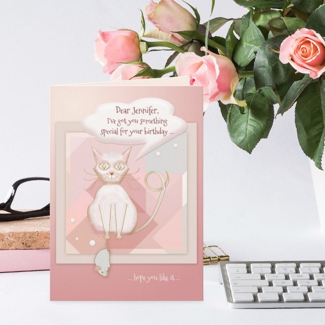 Funny Cat with Mouse Birthday Card (Creator Uploaded)
