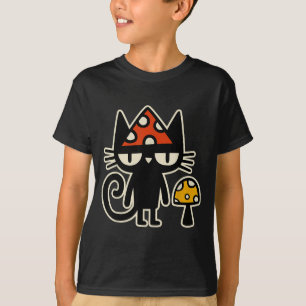 Funny Cat With Mushroom Hat Black Cat With Toadsto T-Shirt